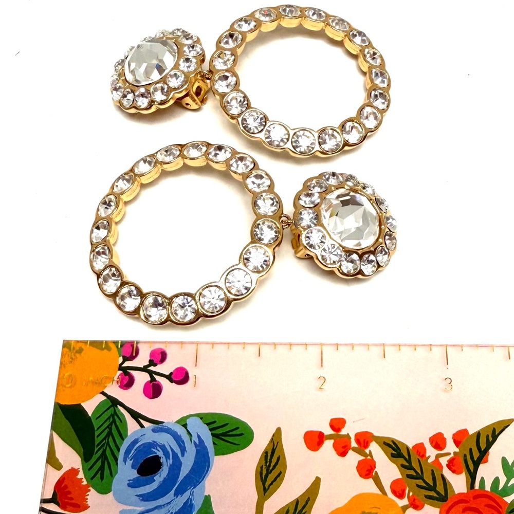 Elegant Christian Dior Vintage Gold Plated & Silver Crystal Large Hoop Earrings - Picture 11 of 11